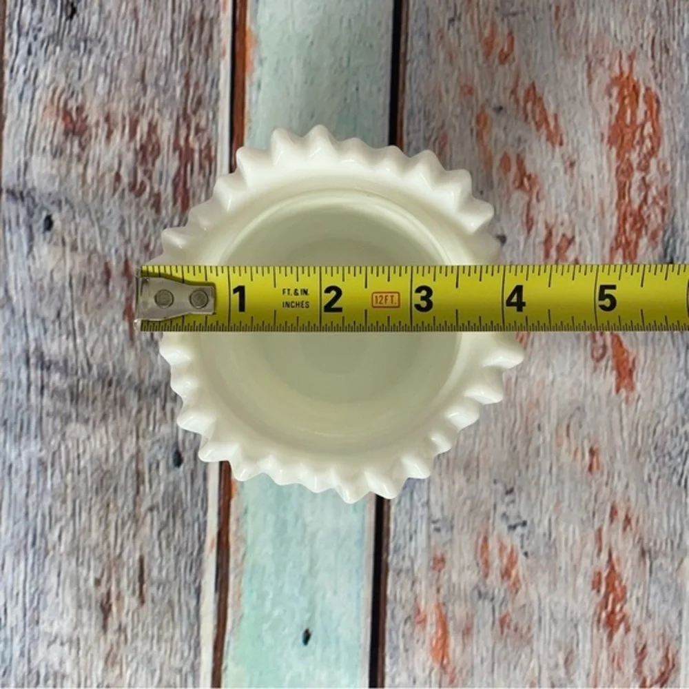 Vintage White Milk Glass Toothpick Holder Daisy and Button Sawtooth Rim 4in
